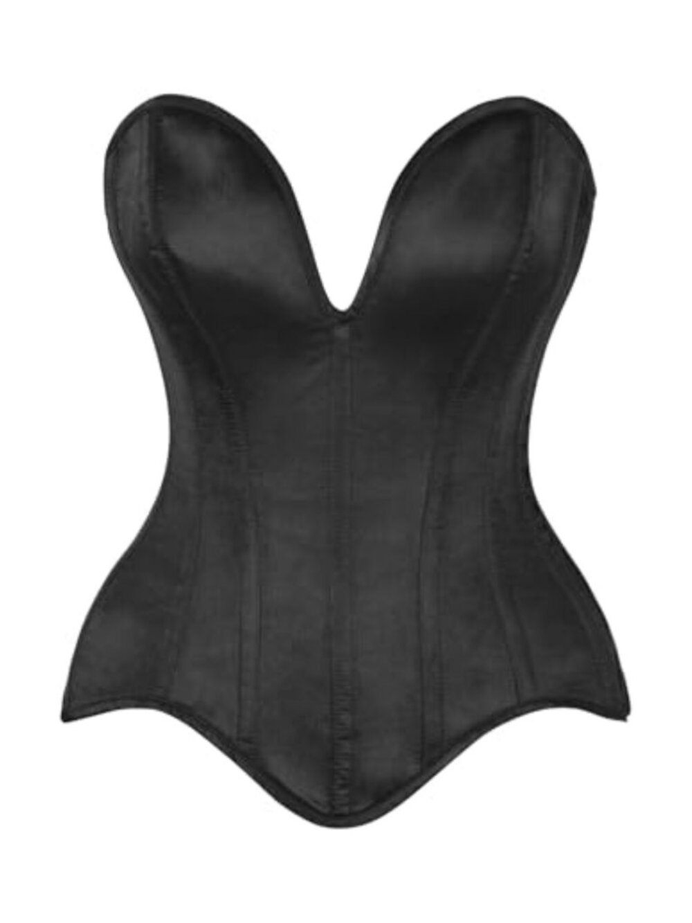 Steel Boned Overbust Corset Satin Sweetheart Plunge Lace Up Side Zipper Womens